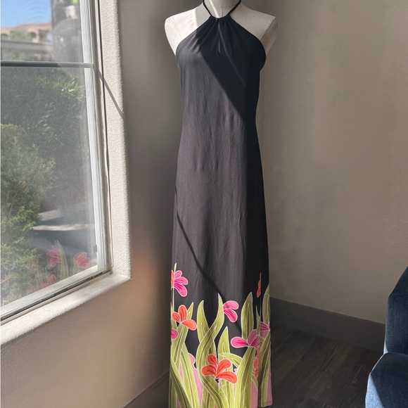 70s inspired, Black Maxi with Floral, Wind River Trading Company, Size Small. - Picture 1 of 6